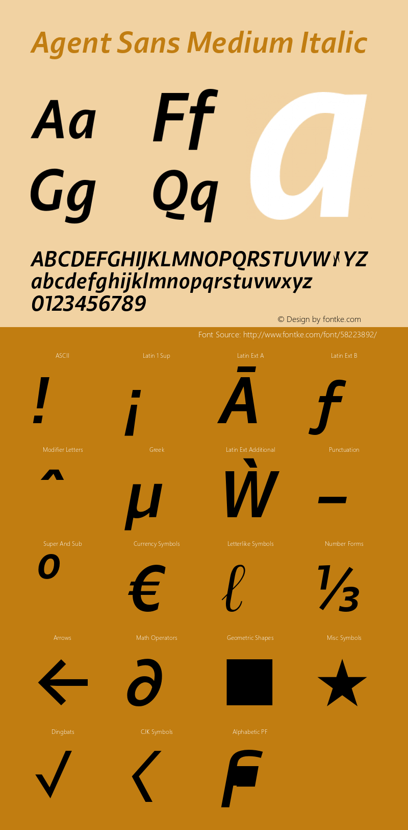 AgentSans-MediumItalic Version 2.000;hotconv 1.0.109;makeotfexe 2.5.65596 Font Sample