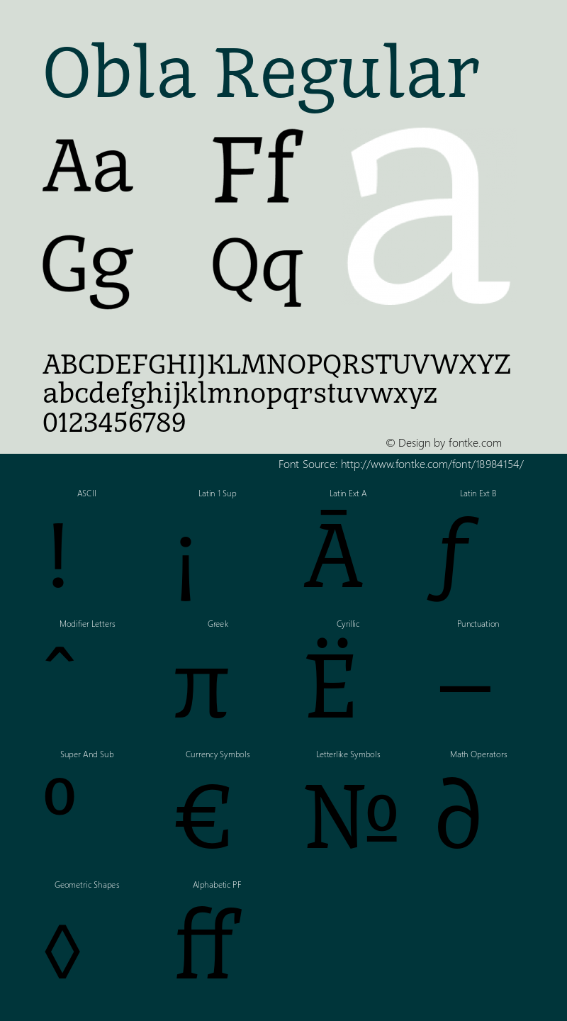 Obla Regular Version 1.000 2016 initial release Font Sample