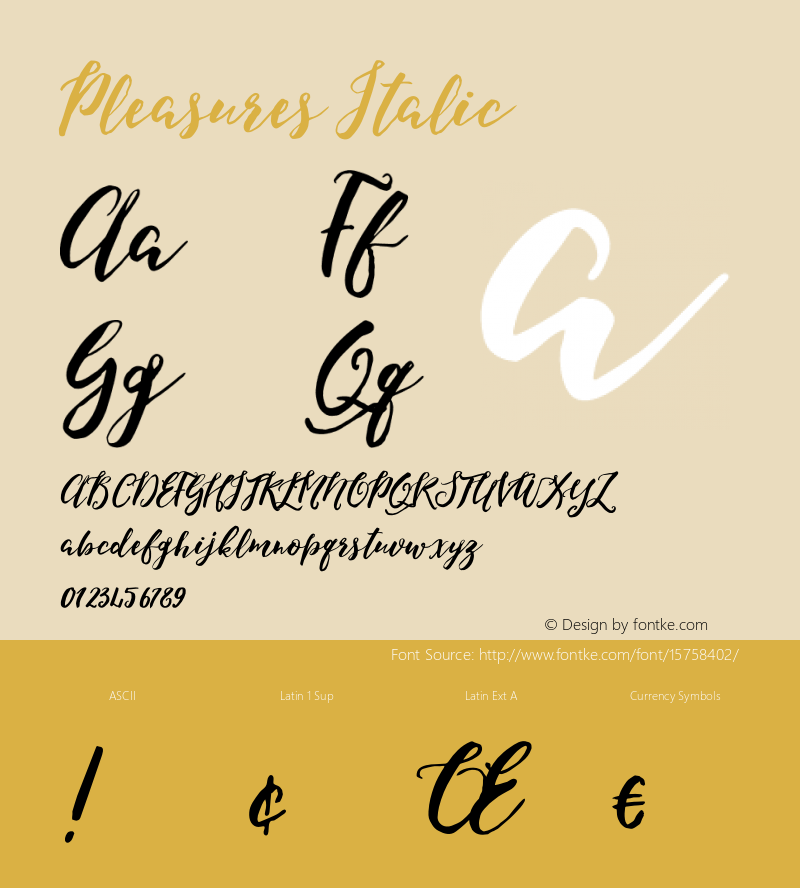 Pleasures Italic Version 1.00 2015 Font Sample