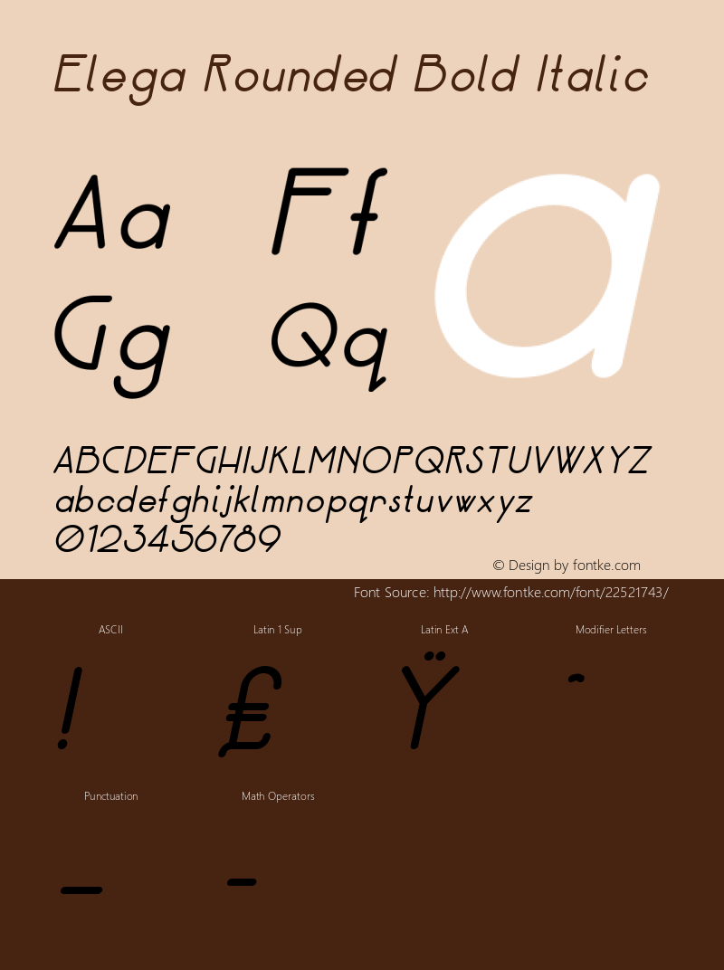 Elega Rounded Bold Italic Version 2.000 Font Sample