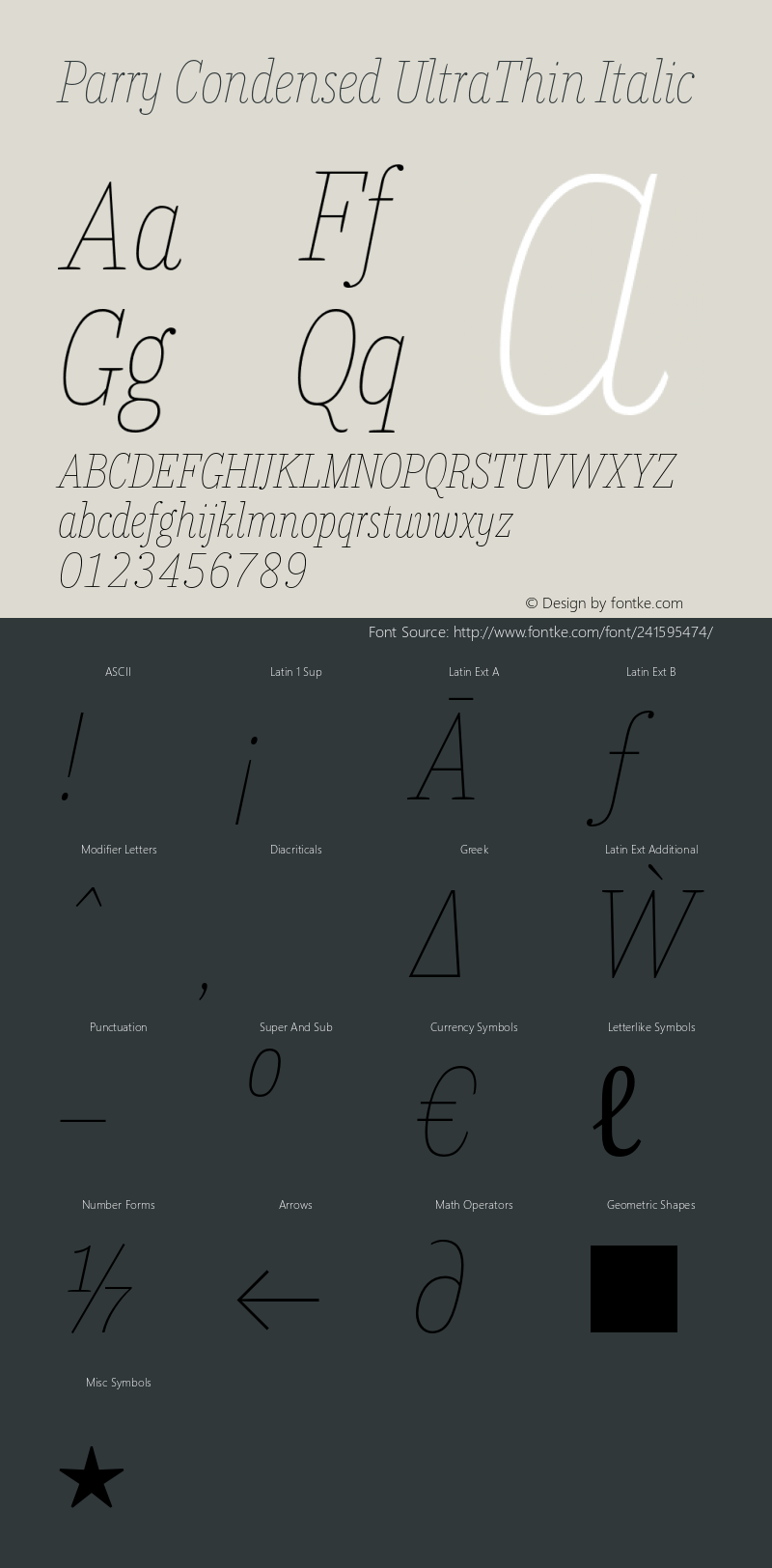 Parry-CondensedUltraThinItalic Version 1.200图片样张