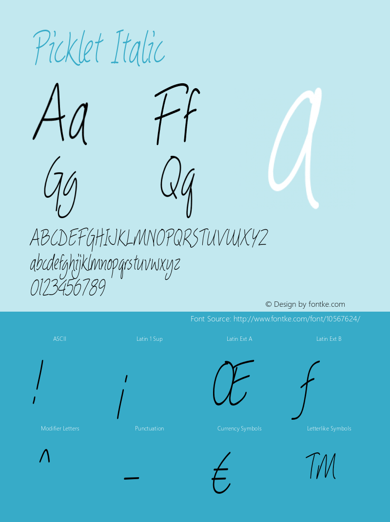 Picklet Italic Version 1.000 Font Sample