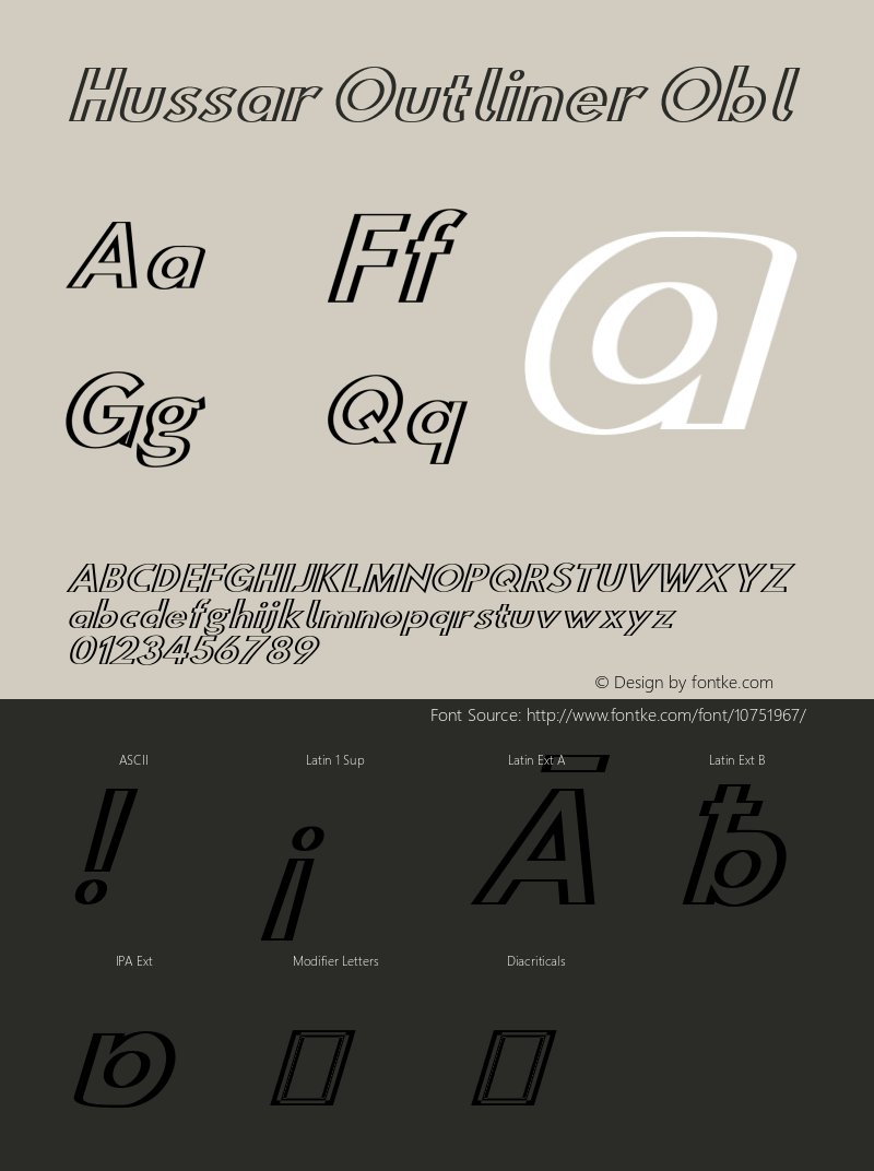 Hussar Outliner Obl Version 0.92 Font Sample