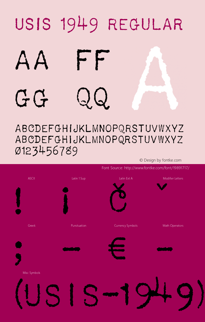 USIS 1949 Version 1.00 December 12th, 2010, initial release Font Sample