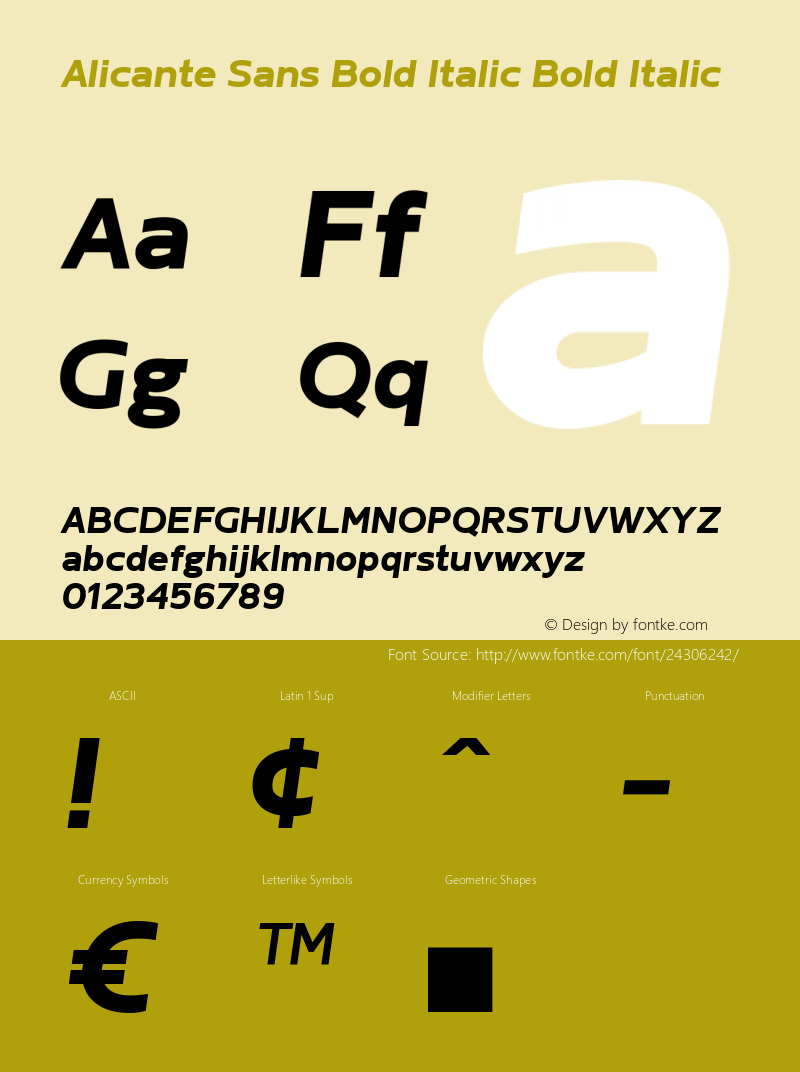 Alicante Sans Bold Italic Version 1.00 Font Sample