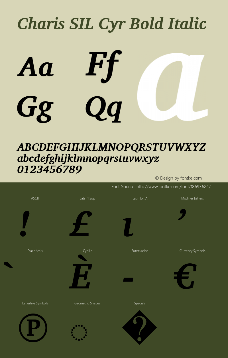 Charis SIL Cyr Bold Italic Version 5.000 Font Sample