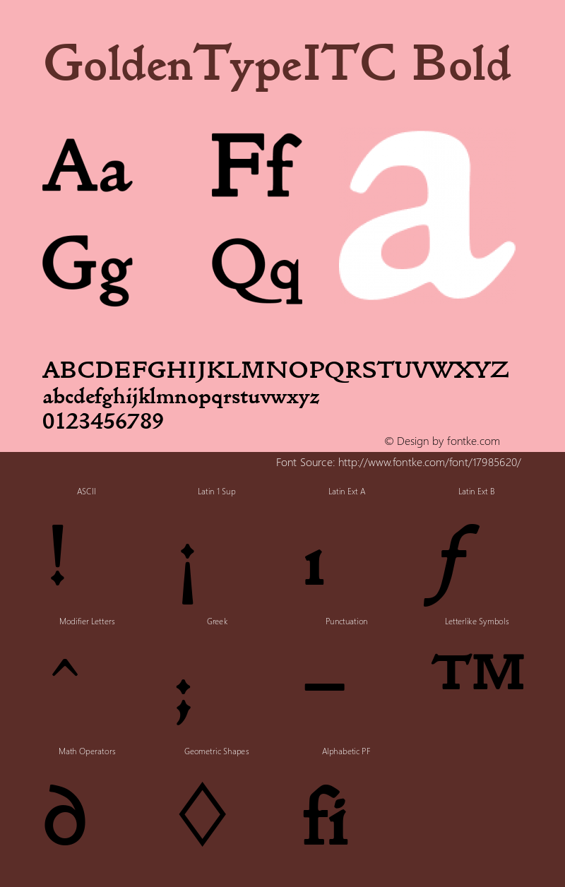 GoldenTypeITC Bold Version 001.000 Font Sample