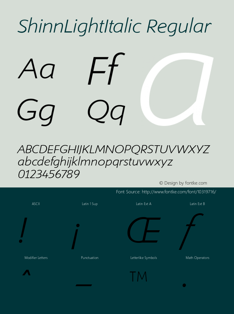 ShinnLightItalic Regular Version May 18, 1993 v1.1i Font Sample