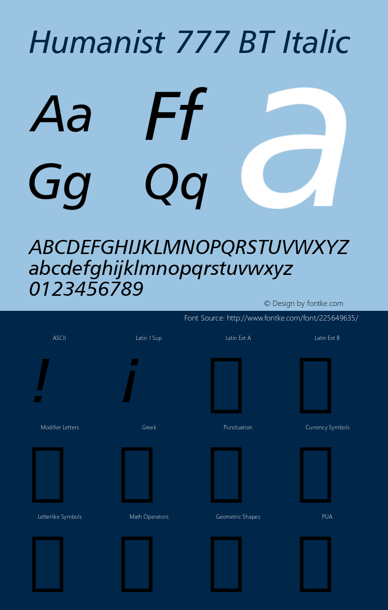 Humanist 777 BT Italic Version 1.02图片样张