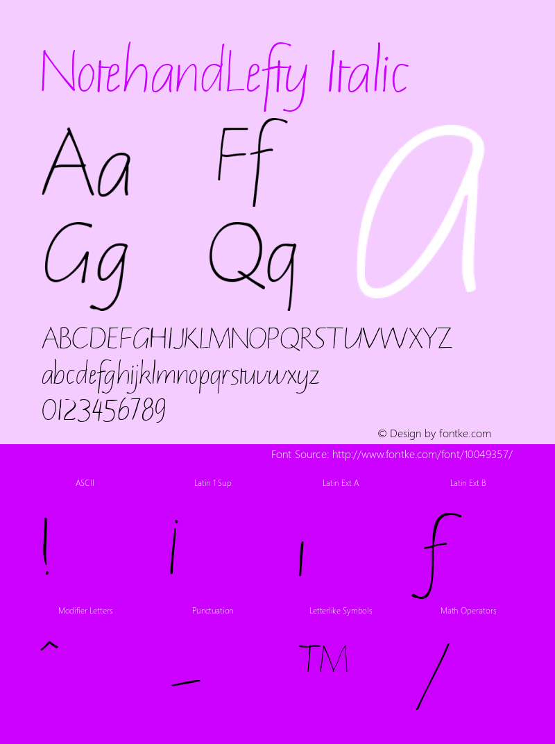 NotehandLefty Italic W.S.I. Int'l v1.1 for GSP: 6/20/95 Font Sample