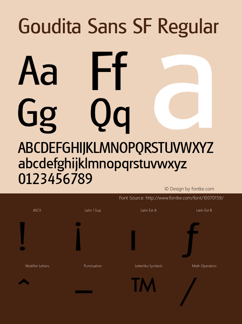 Goudita Sans SF Regular Altsys Fontographer 3.5  9/23/93 Font Sample