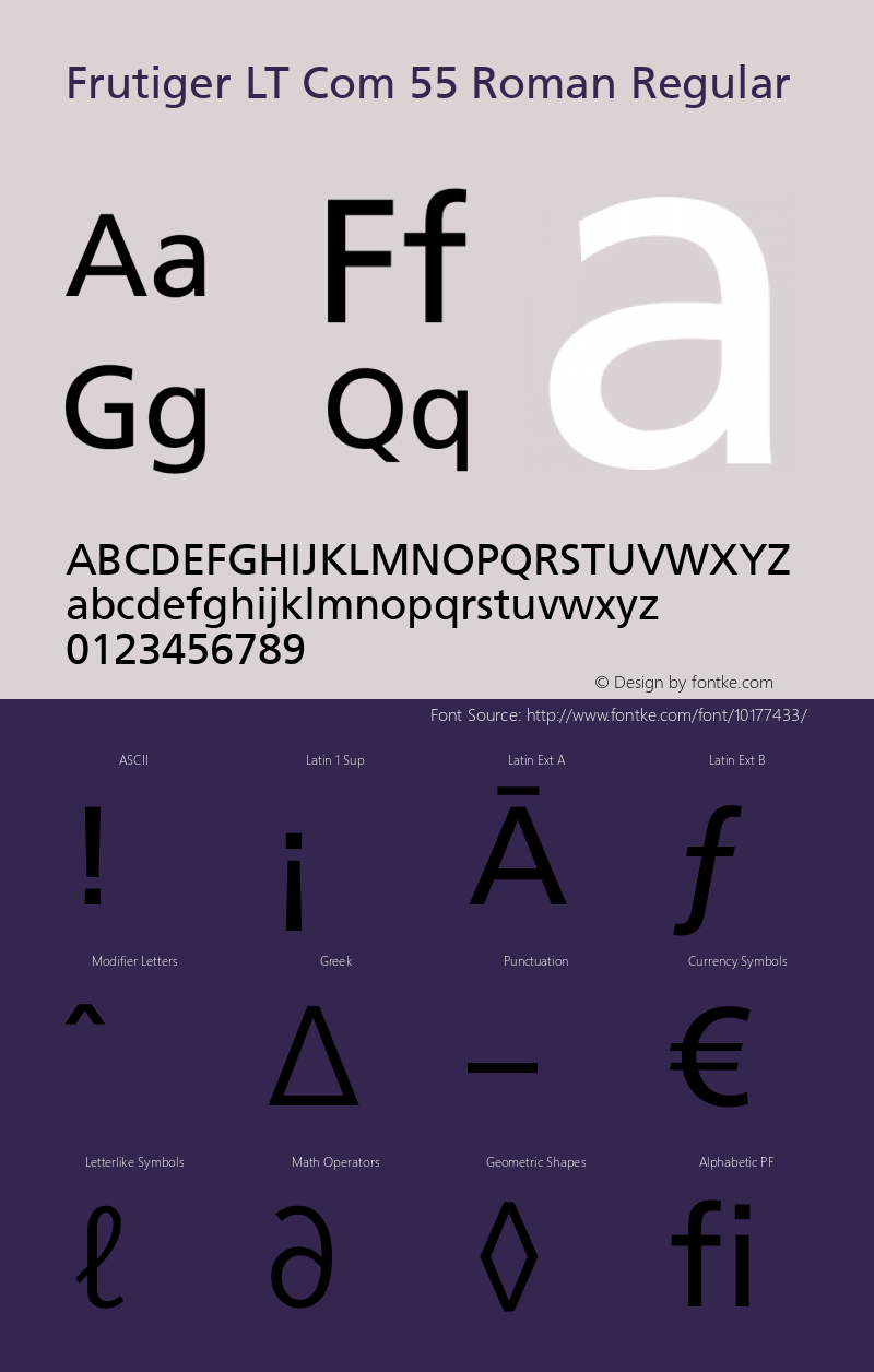 Frutiger LT Com 55 Roman Regular Version 1.30; 2006 Font Sample