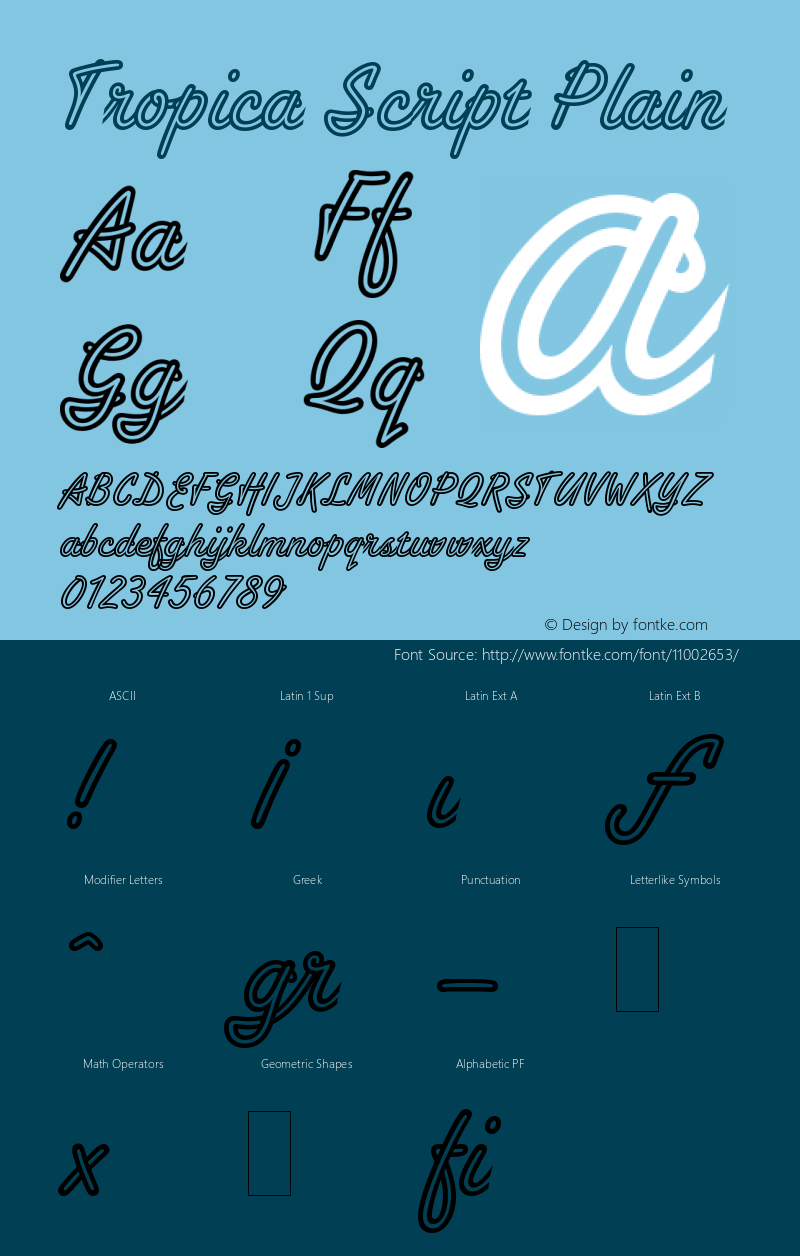 Tropica Script Plain Version 1.0 Font Sample