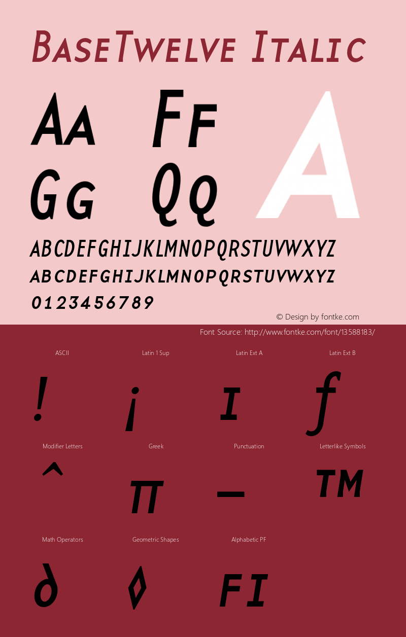 BaseTwelve Italic 001.000 Font Sample