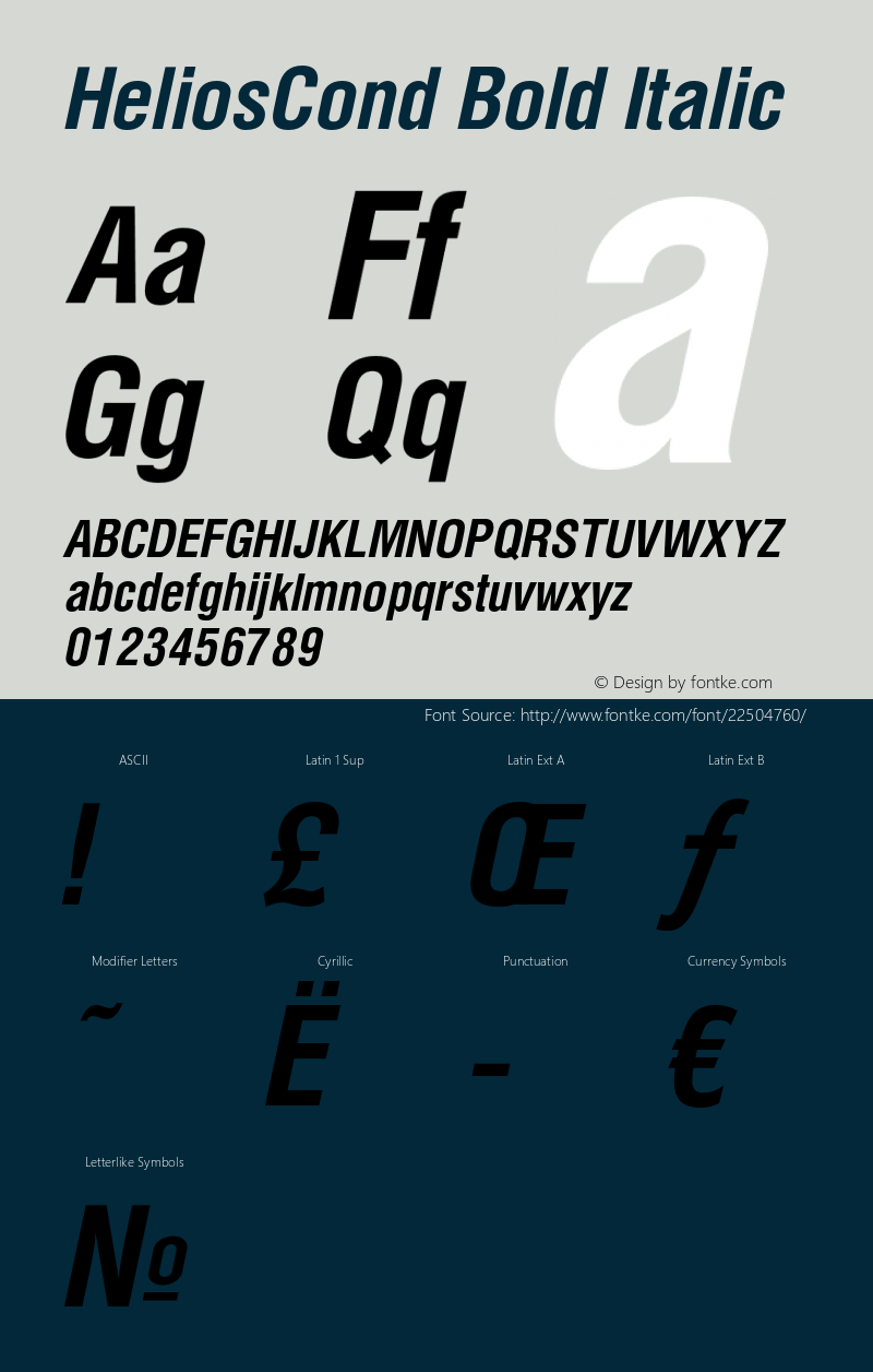 HeliosCond-BoldItalic Version 1.000 2008 initial release Font Sample