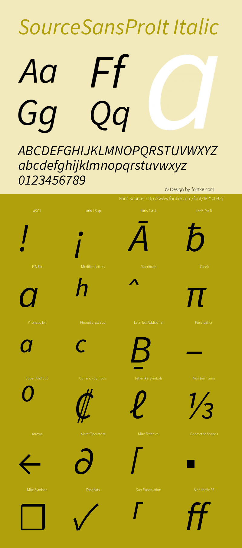 SourceSansProIt Italic Version 1.038;PS 1.000;hotconv 1.0.70;makeotf.lib2.5.5900 Font Sample