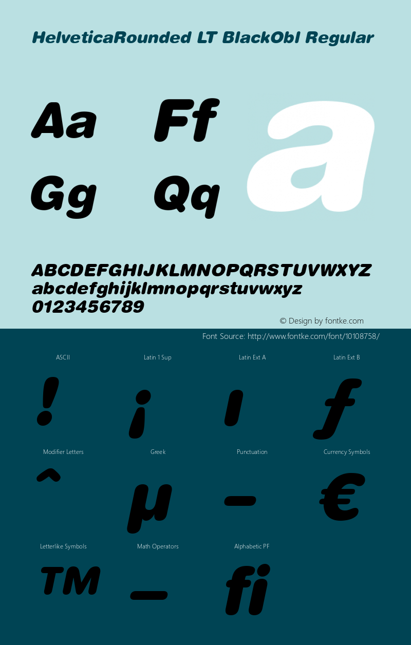 HelveticaRounded LT BlackObl Regular Version 6.1; 2002 Font Sample