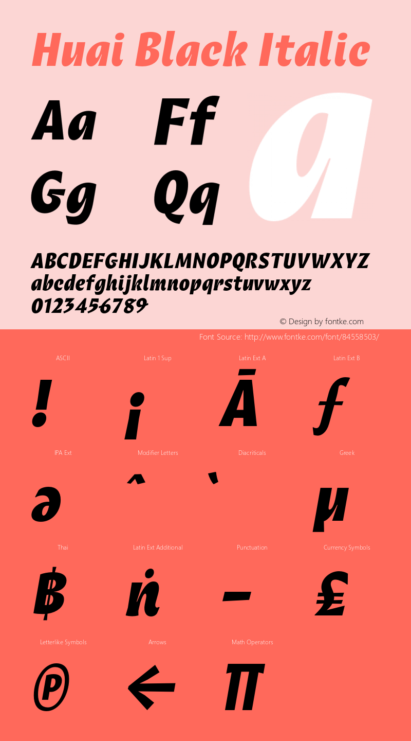 Huai Black Italic Version 1.000;hotconv 1.0.109;makeotfexe 2.5.65596 Font Sample