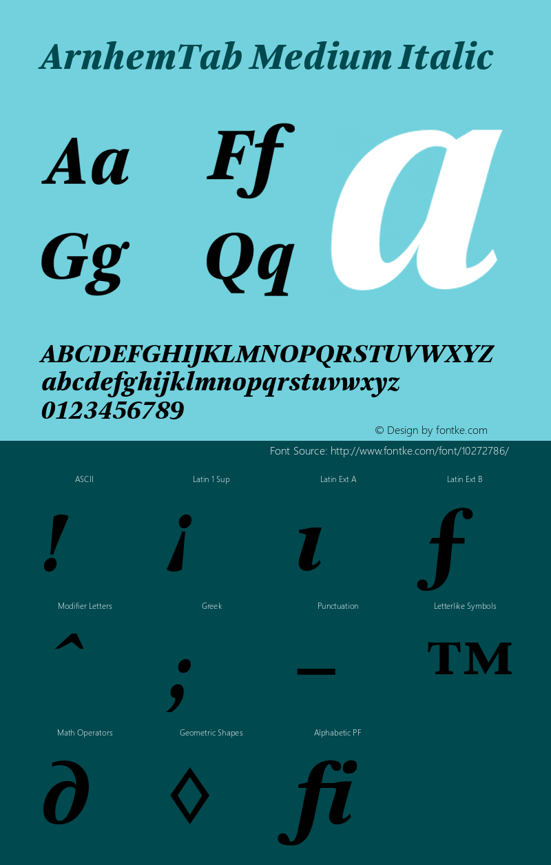 ArnhemTab Medium Italic Version 001.000 Font Sample