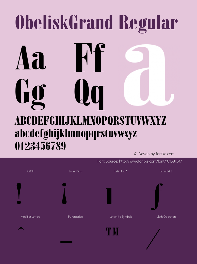 ObeliskGrand Regular The IMSI MasterFonts Collection, tm 1995, 1996 IMSI (International Microcomputer Software Inc.) Font Sample