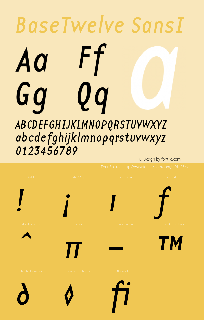 BaseTwelve SansI Version 001.000 Font Sample