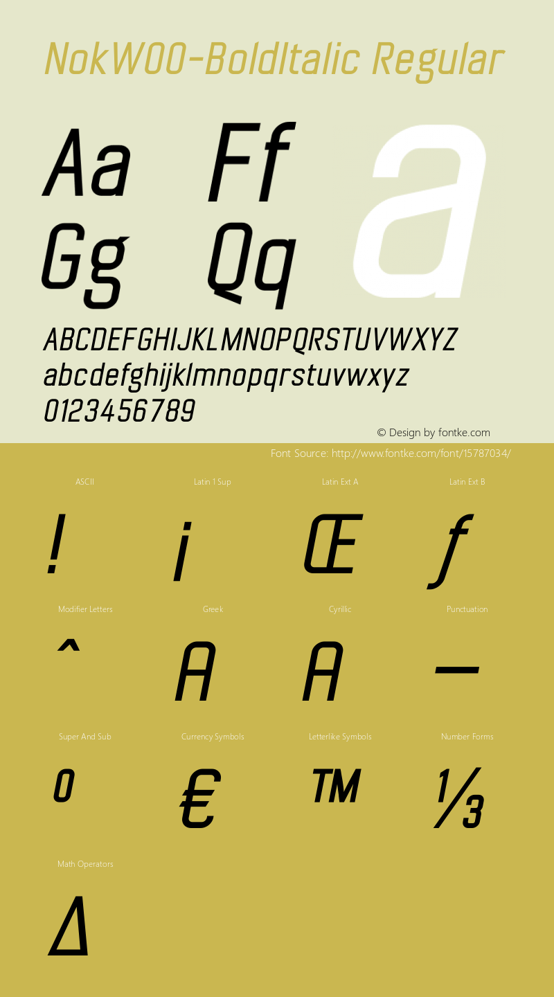 NokW00-BoldItalic Regular Version 1.1 Font Sample