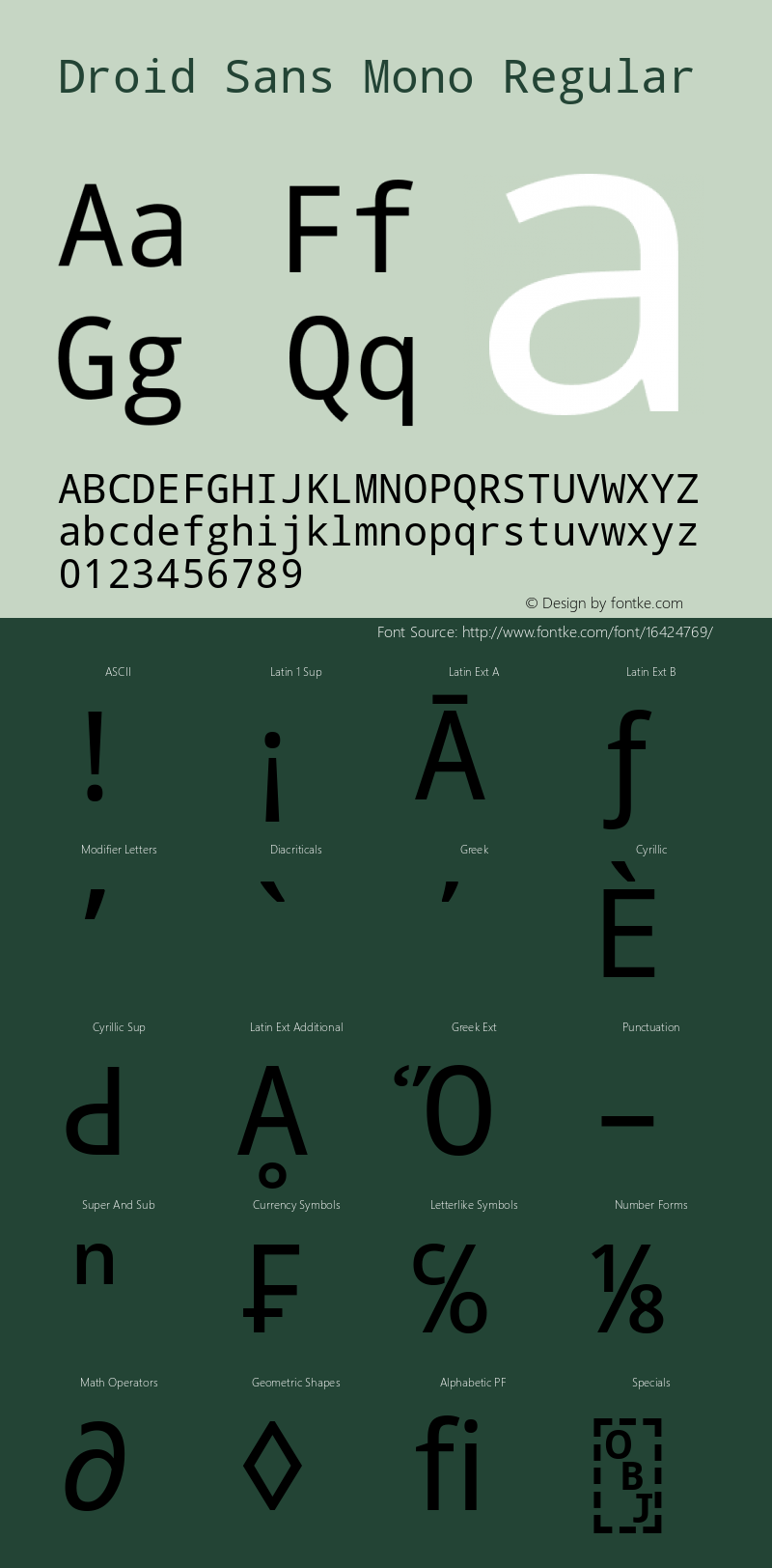 Droid Sans Mono Regular Version 1.00 build 112 Font Sample