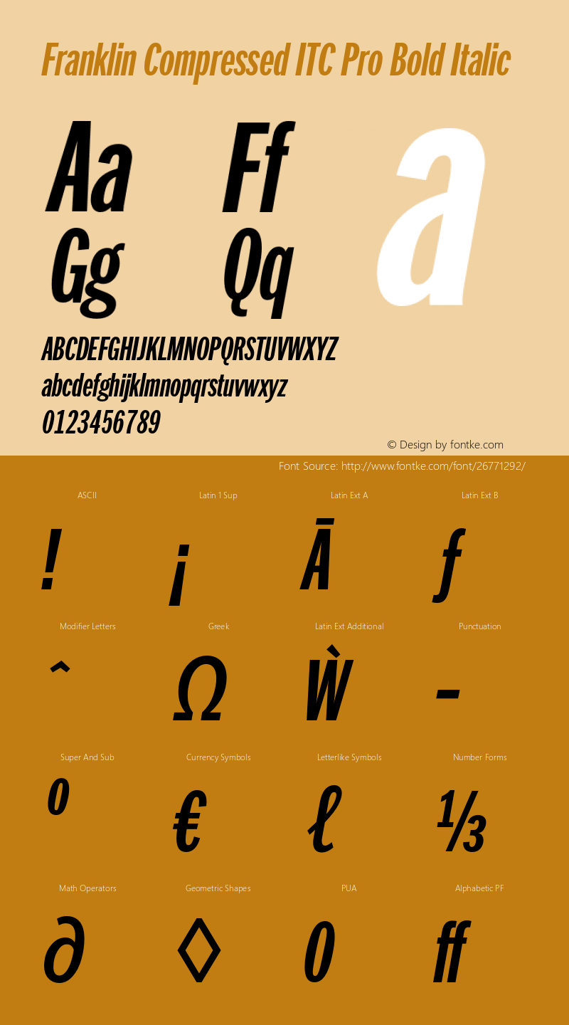 FranklinCompITCPro-BoldIta Version 1.00 Font Sample