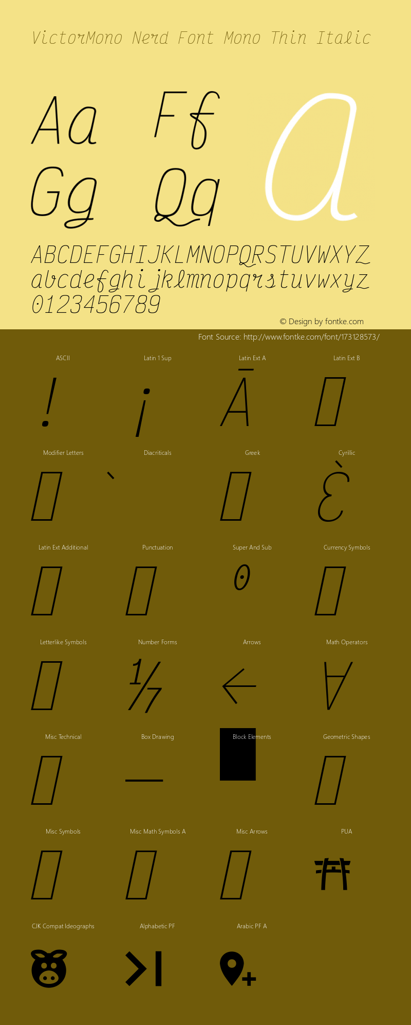 Victor Mono Thin Italic Nerd Font Complete Mono Version 1.410图片样张