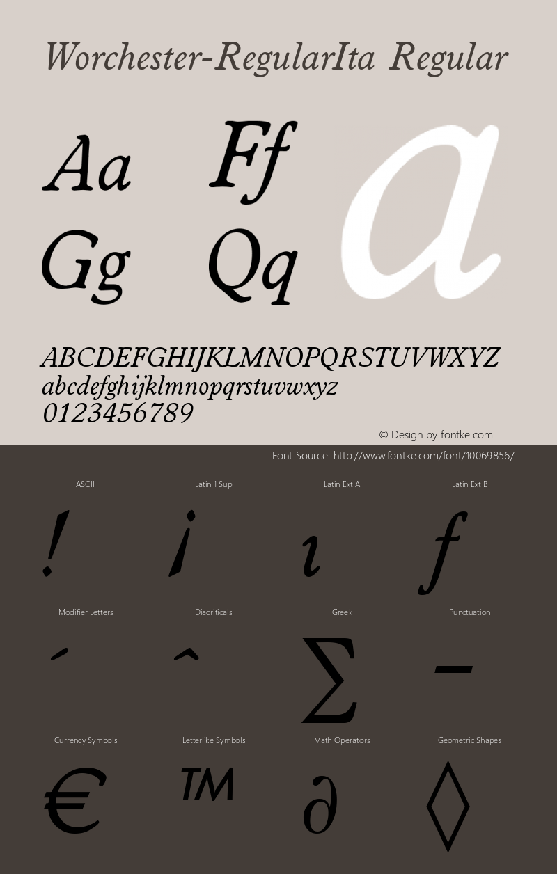 Worchester-RegularIta Regular B & P Graphics Ltd.:29.6.1993 Font Sample