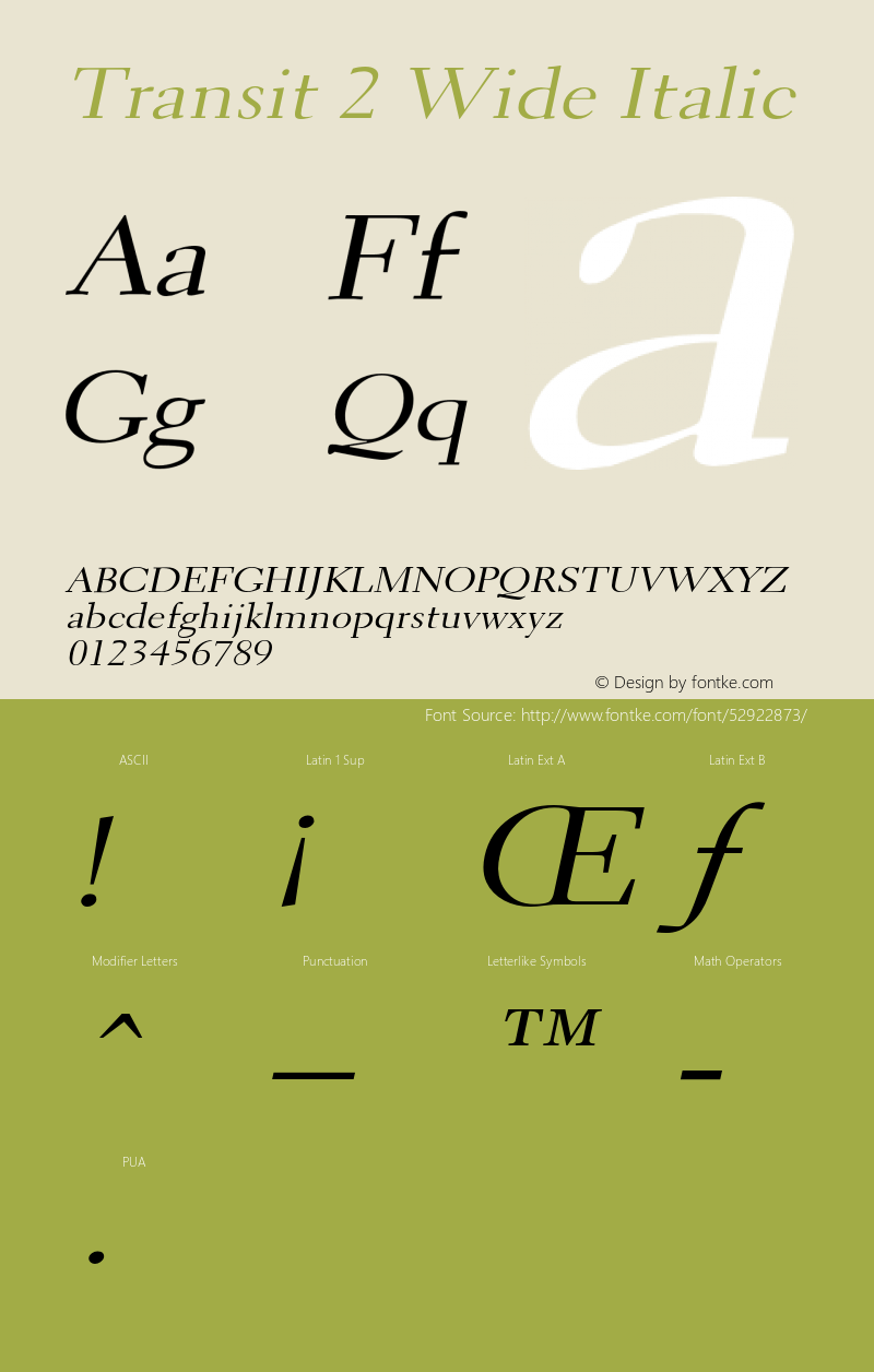 Transit2WideItalic Altsys Fontographer 4.1 1/10/95 {DfLp-URBC-66E7-7FBL-FXFA} Font Sample