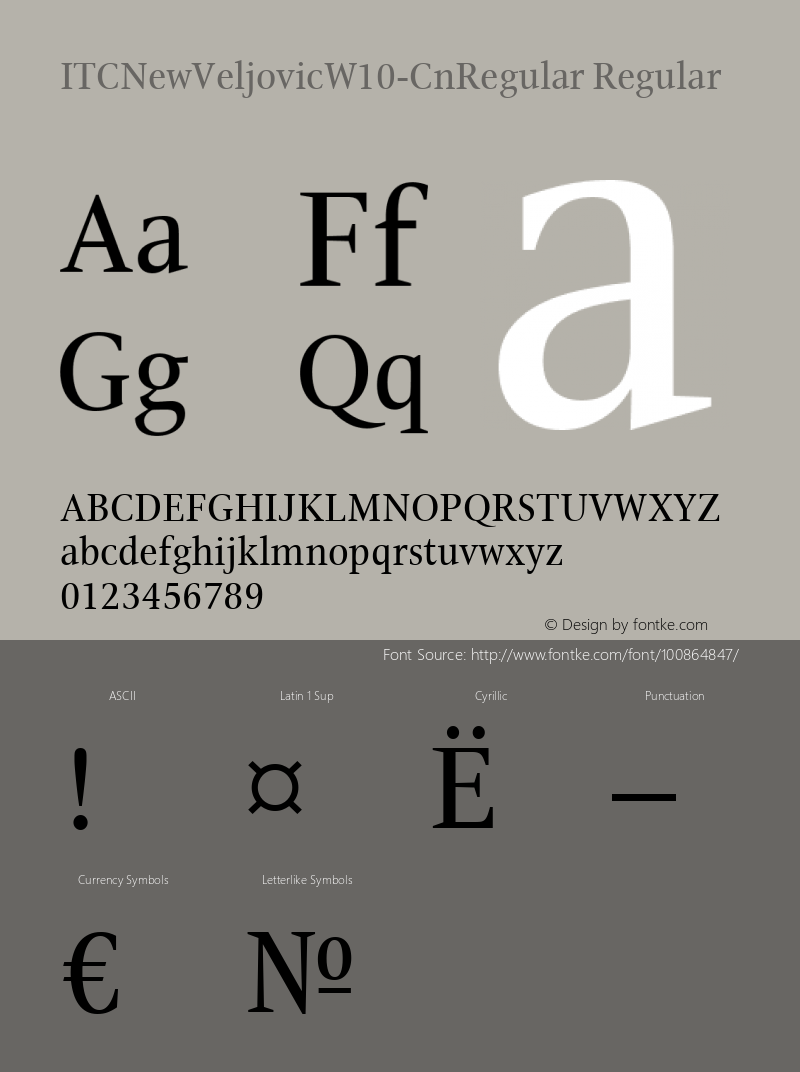 ITC New Veljovic W10 Cn Rg Version 1.00 Font Sample