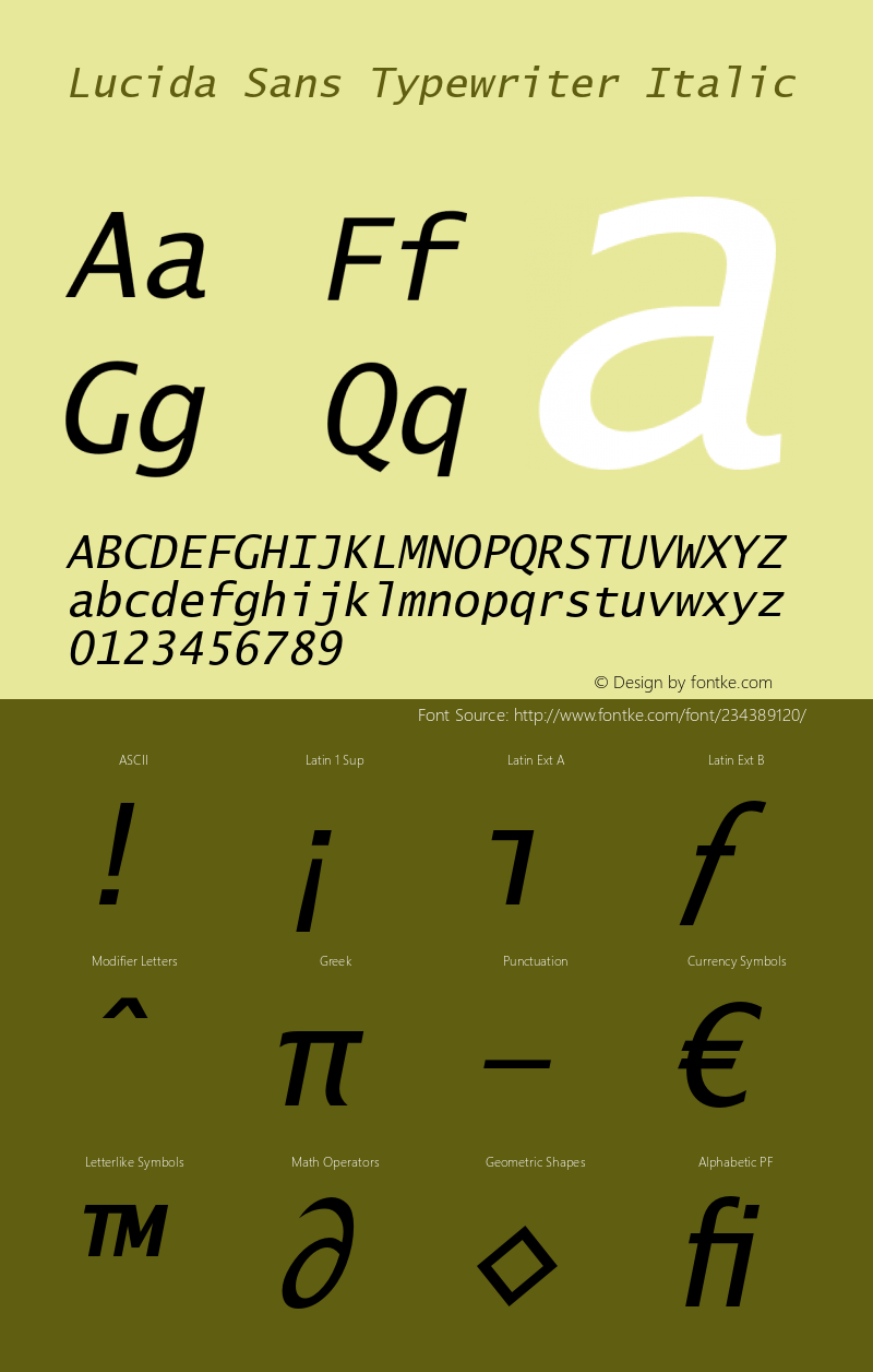 Lucida Sans Typewriter Italic Version 1.00图片样张