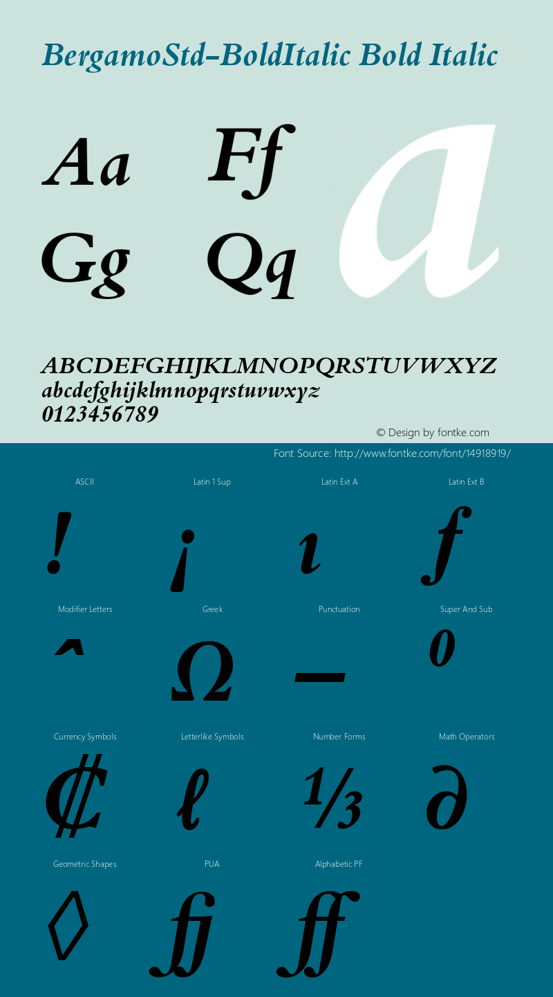 BergamoStd-BoldItalic Bold Italic Version 1.068 Font Sample