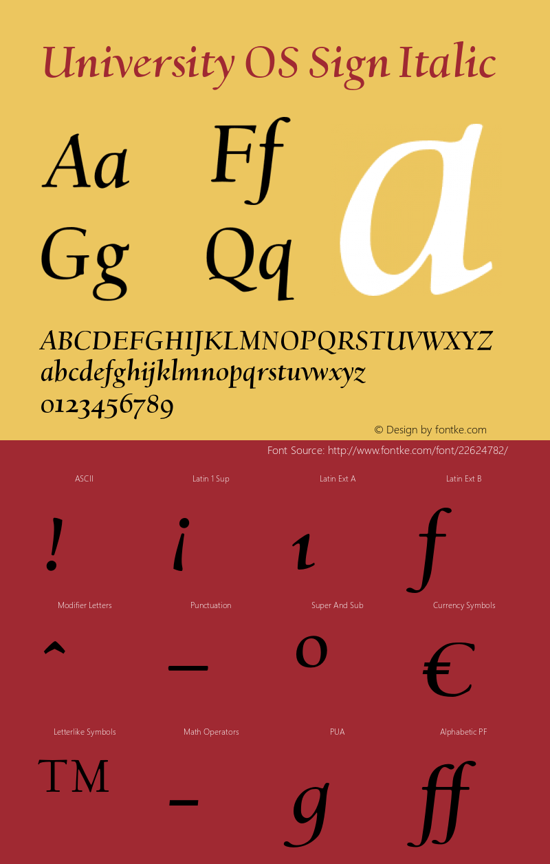 UniversityOSSign-Italic Version 001.001; t1 to otf conv Font Sample