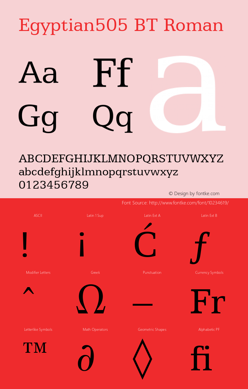 Egyptian505 BT Roman Version 1.01 emb4-OT Font Sample