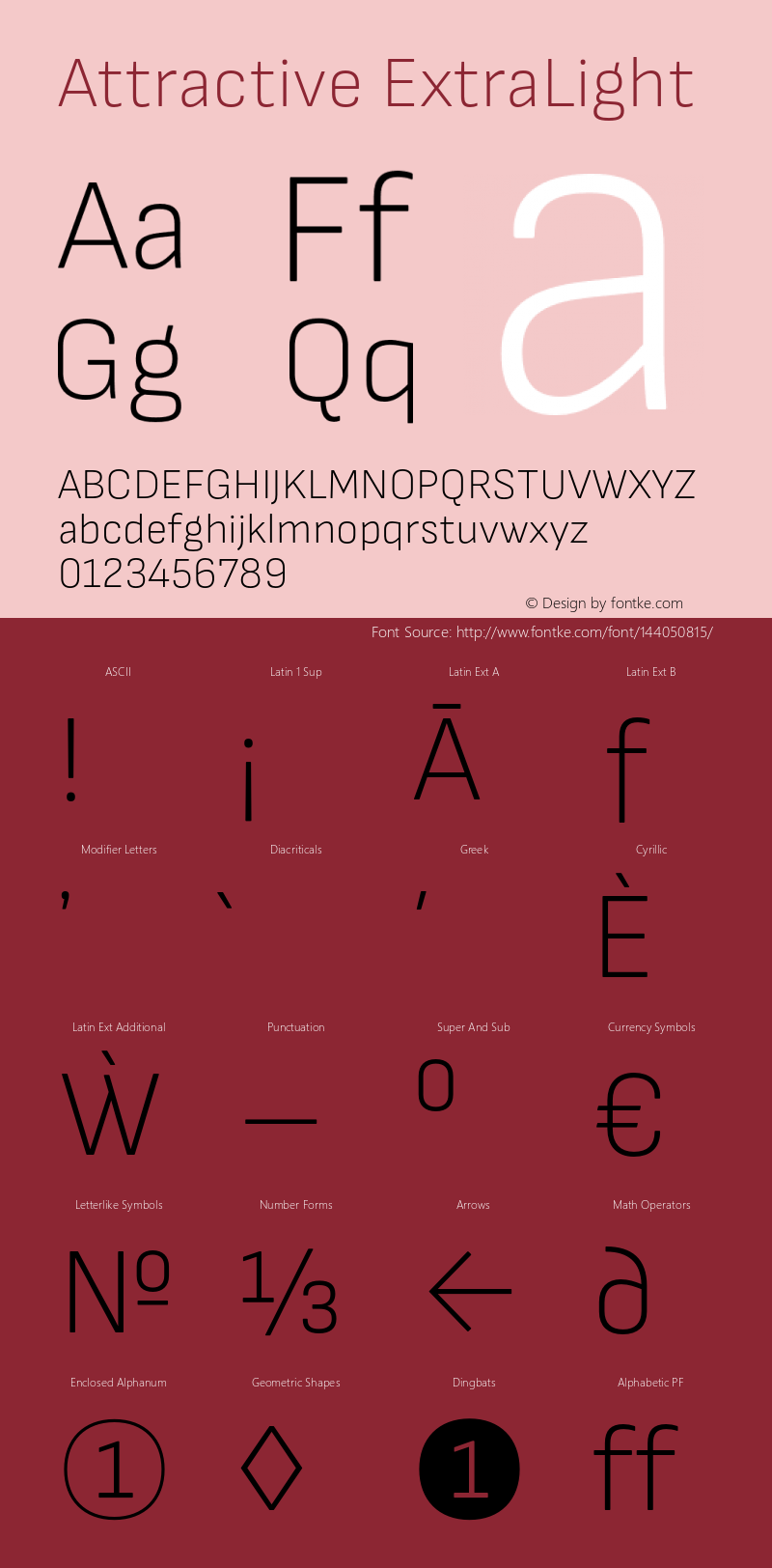 Attractive ExtraLight Version 3.001;PS 003.001;hotconv 1.0.88;makeotf.lib2.5.64775 Font Sample