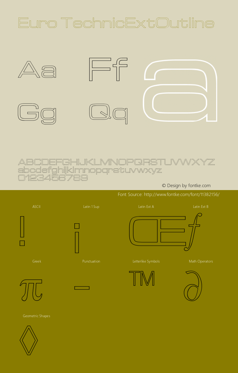 Euro TechnicExtOutline Version 001.000 Font Sample