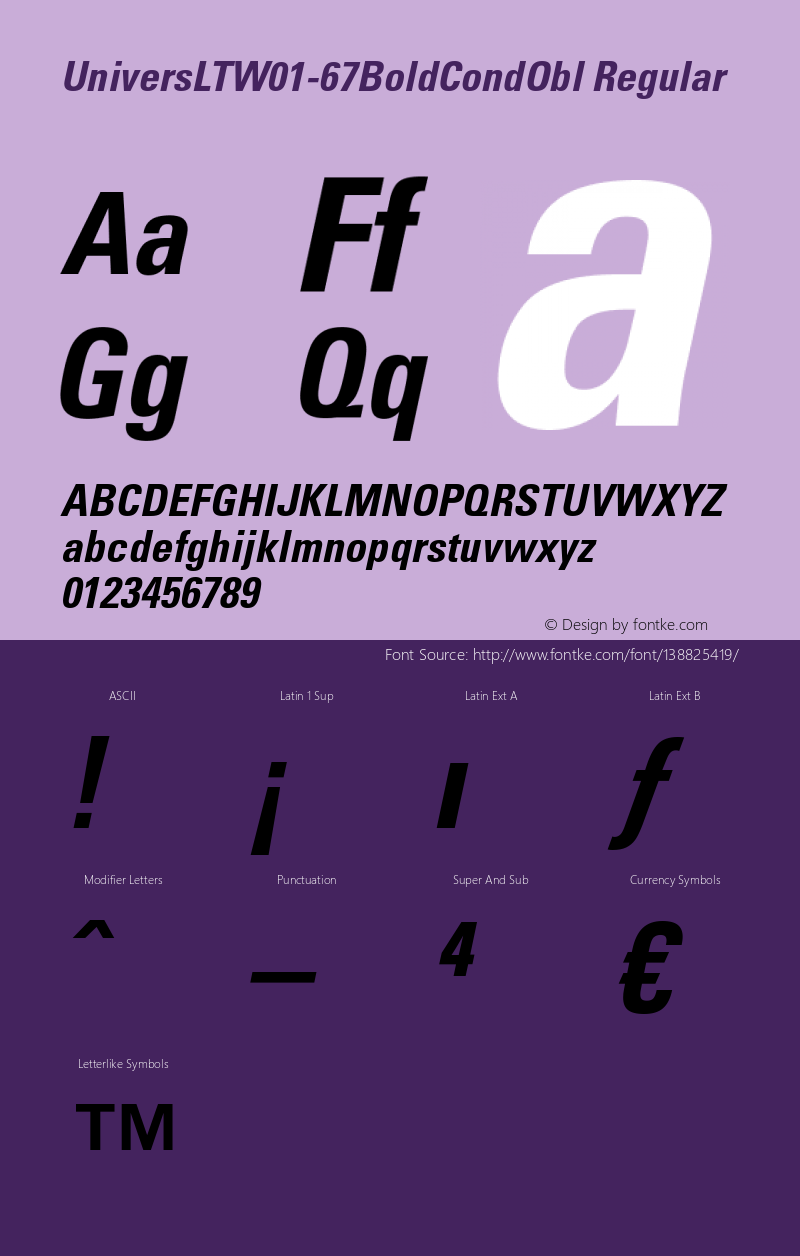 Univers LT W01 67 Bold Cn Obl Version 1.00 Font Sample