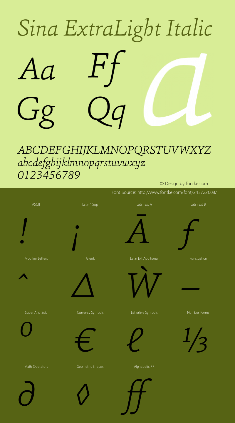 Sina ExtraLight Italic Version 1.000 (2013-06-16) | FøM Fix图片样张