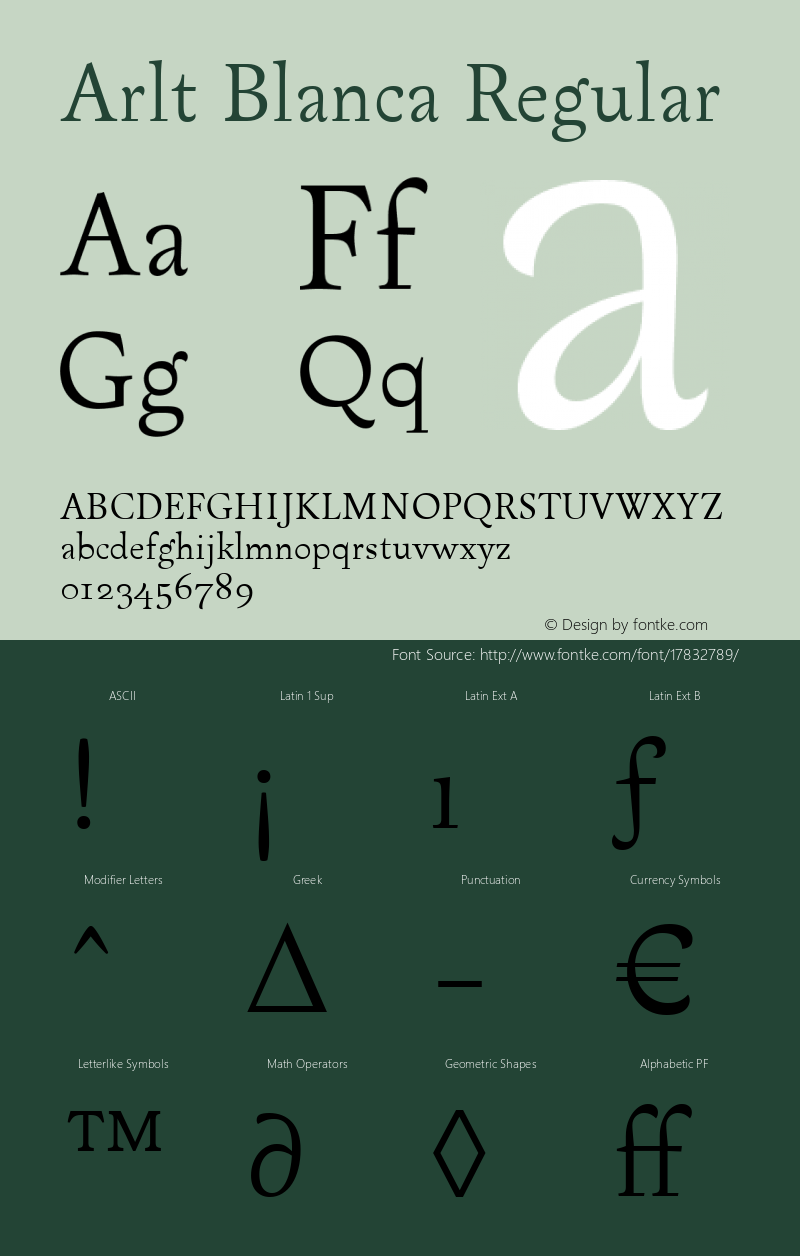 Arlt Blanca Regular Version 1.000 2006 initial release Font Sample