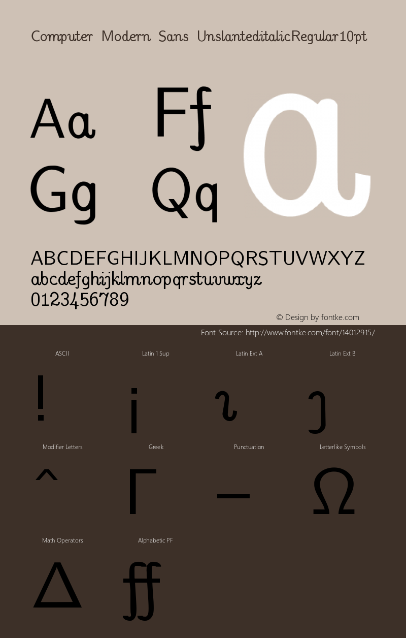 Computer Modern Sans UnslanteditalicRegular10pt Version 001.001 Font Sample