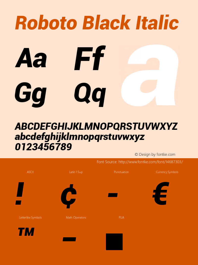 Roboto Black Italic Version 1.00000; 2011 Font Sample