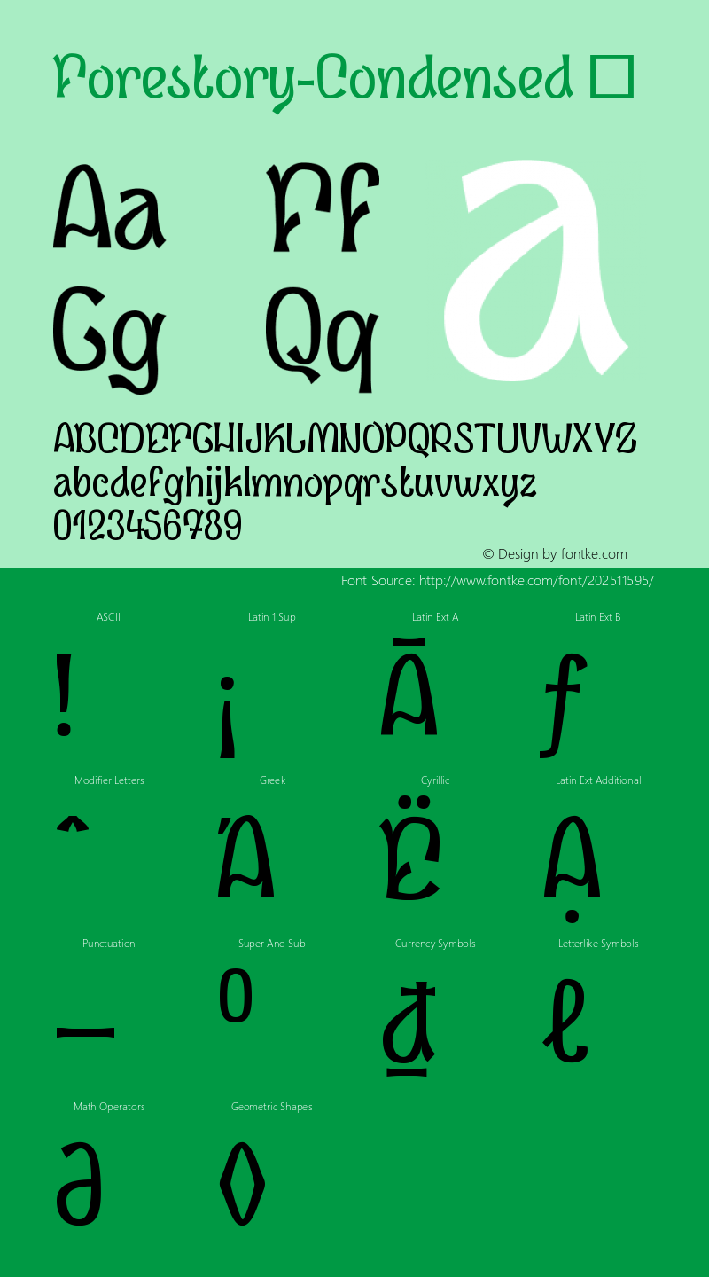 ☞Forestory Condensed Version 1.000;com.myfonts.easy.michael-rafailyk.forestory.condensed.wfkit2.version.5MCK图片样张