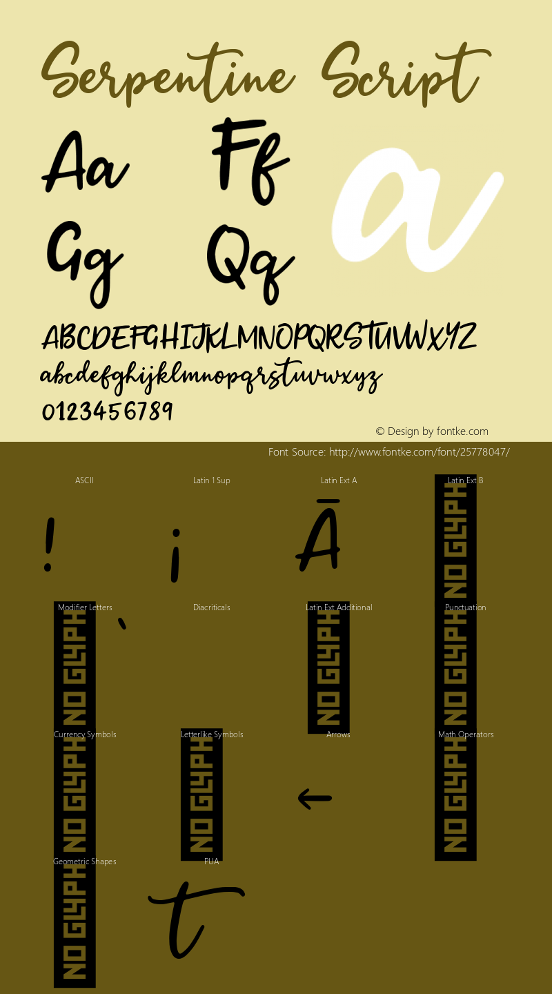 Serpentine Script Version 1.000 Font Sample