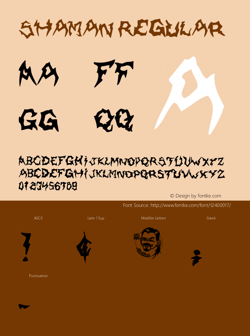 Shaman Regular Macromedia Fontographer 4.1.5 10/22/01 Font Sample