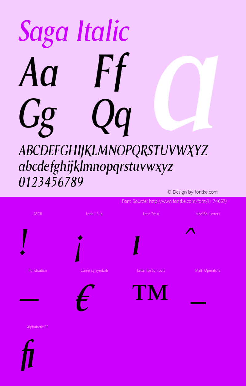 Saga Italic Version 005.000 Font Sample