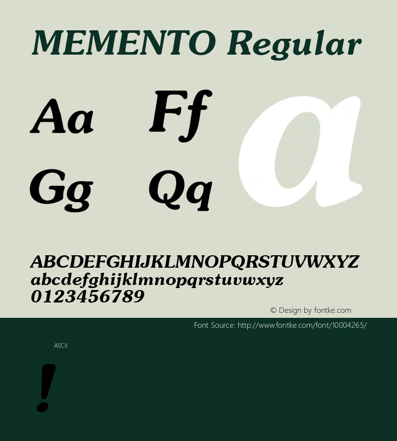 MEMENTO Regular Unknown Font Sample