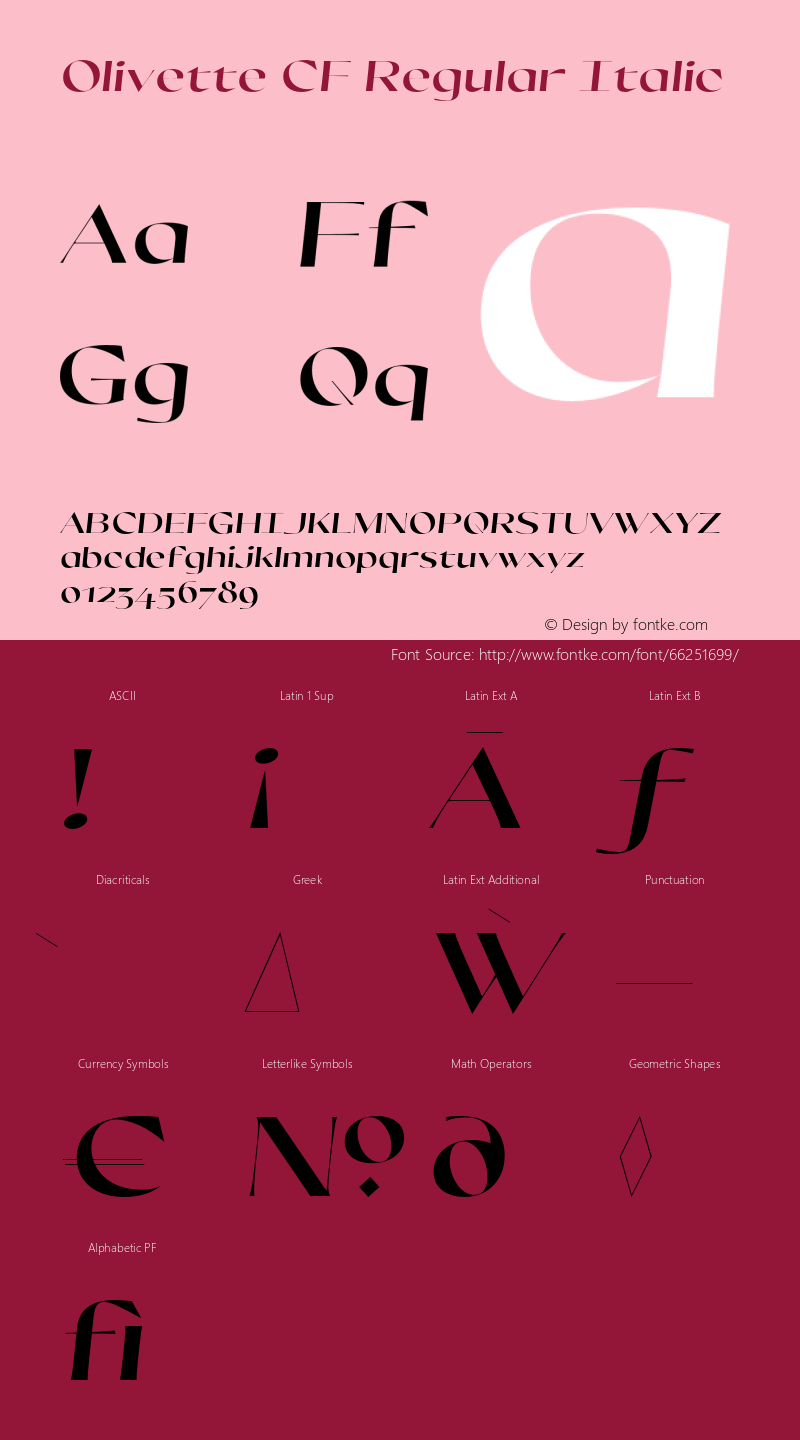 OlivetteCF-RegularItalic Version 1.000 Font Sample