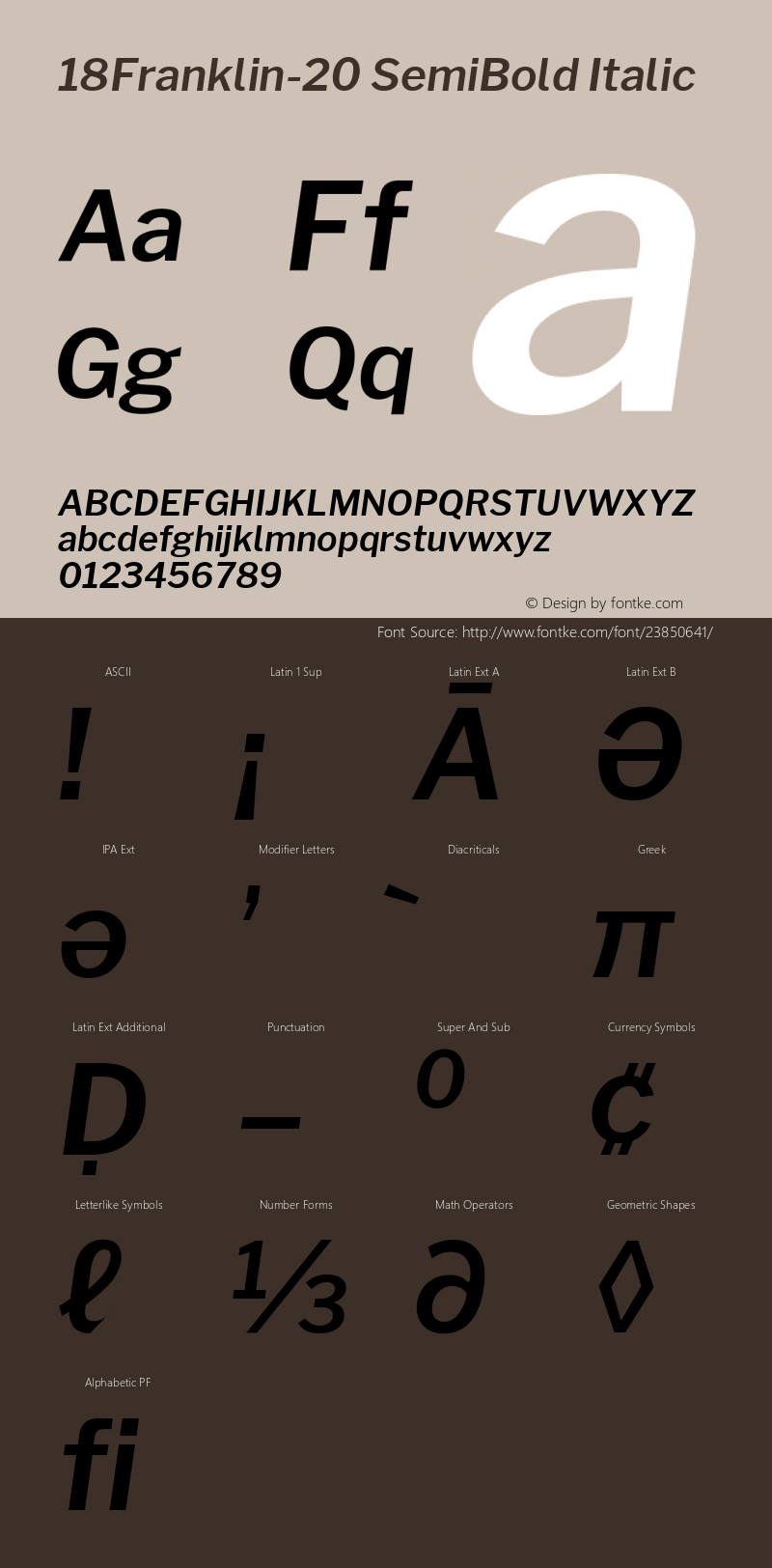 18Franklin-20 SemiBold Italic Version 1.020;PS 001.020;hotconv 1.0.88;makeotf.lib2.5.64775 Font Sample